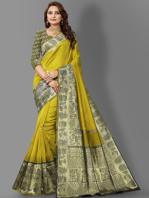 lime green banarasi saree - 20129756 - Very Small Image - 1