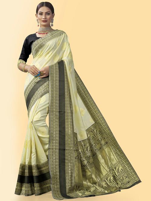 cream banarasi saree with blouse - 20129758 - Very Small Image - 1