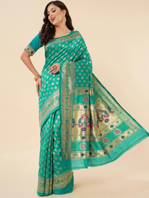 sea green banarasi saree with blouse - 20129774 - Very Small Image - 1