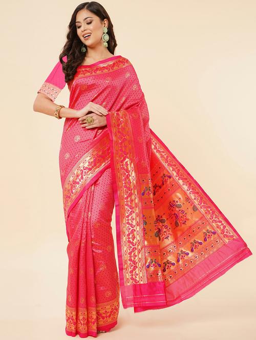 pink art silk banarasi saree with blouse - 20129783 - Very Small Image - 1