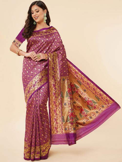 purple art silk banarasi saree - 20129791 - Very Small Image - 1