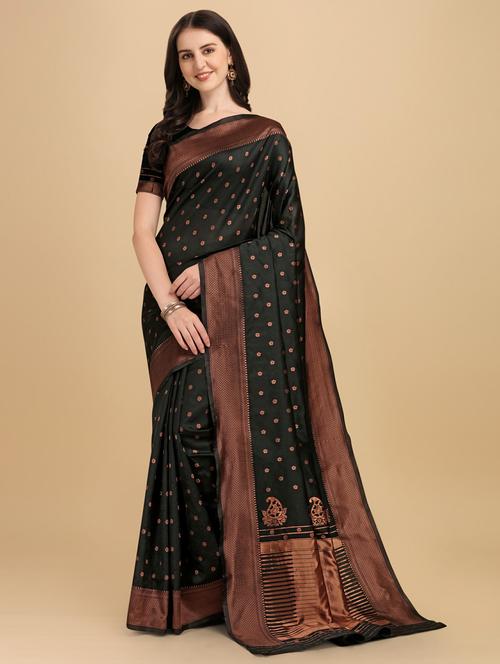 black art silk banarasi saree with blouse - 20129825 - Very Small Image - 1