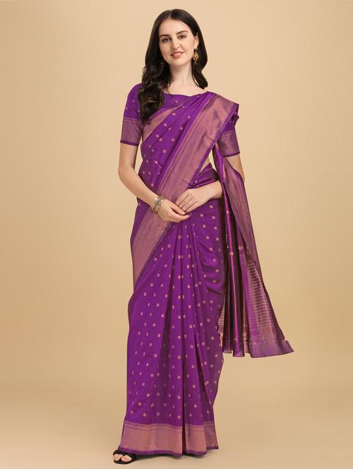 purple art silk banarasi saree with blouse - 20129829 - Very Small Image - 1
