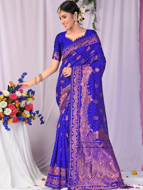 blue art silk banarasi saree - 20129837 - Very Small Image - 1