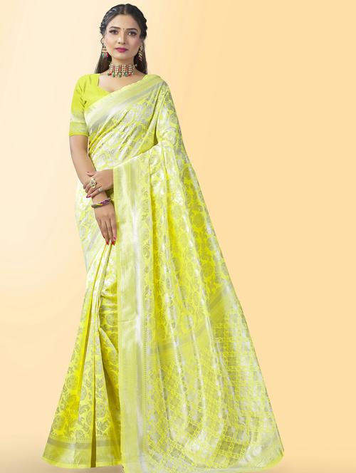 yellow art silk banarasi saree with blouse - 20129840 - Very Small Image - 1