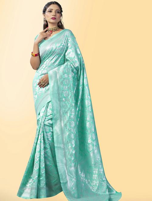 sea green banarasi saree with blouse - 20129847 - Very Small Image - 1