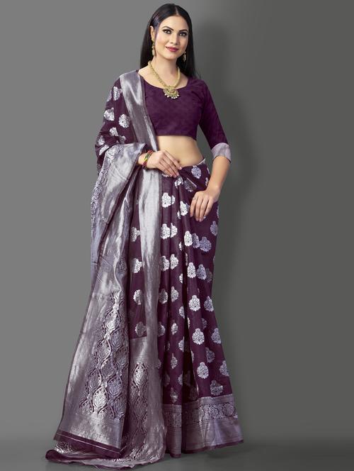 purple art silk banarasi saree with blouse - 20129861 - Very Small Image - 1