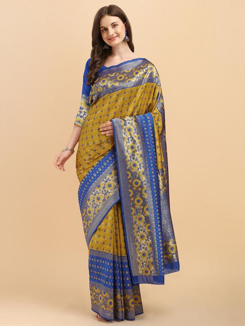 mustard banarasi saree with blouse - 20129867 - Very Small Image - 1