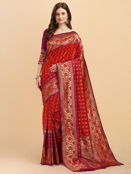 red art silk banarasi saree - 20129872 - Very Small Image - 1