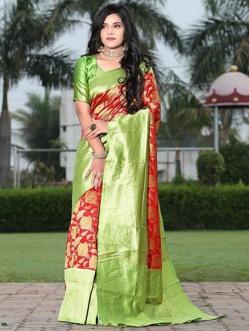 red art silk banarasi saree - 20129883 - Very Small Image - 1