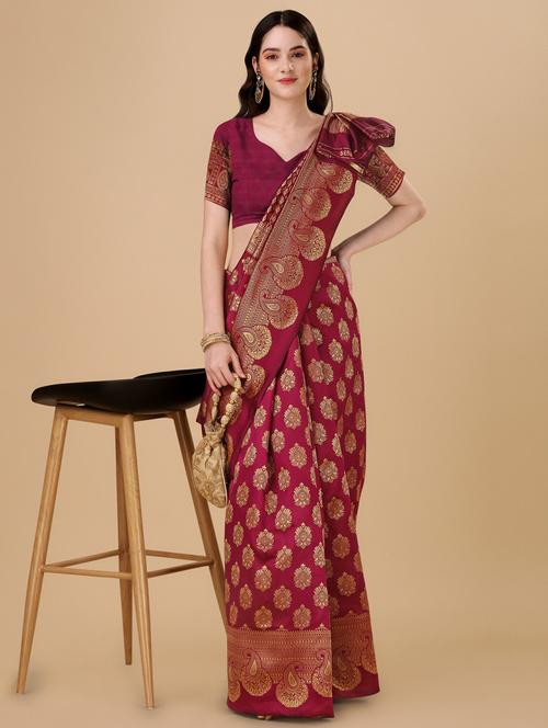 self design banarasi saree with blouse - 20129912 - Very Small Image - 1