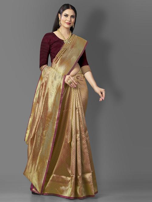 maroon art silk banarasi saree with blouse - 20129916 - Very Small Image - 1