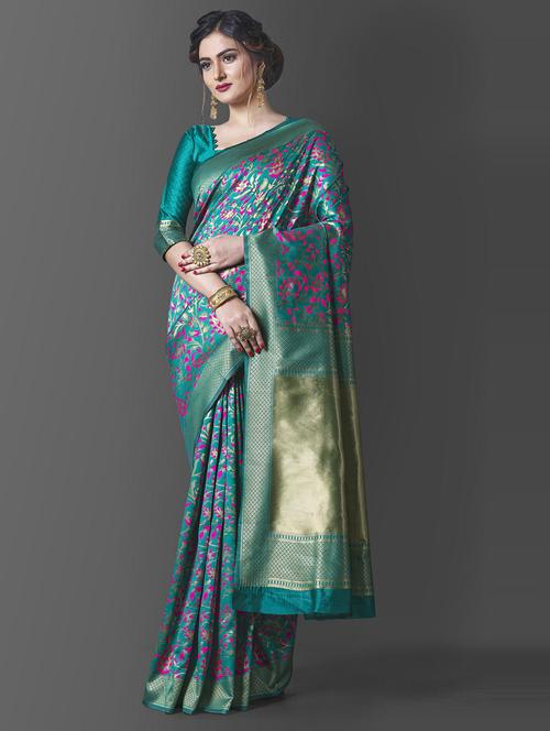 self design banarasi saree with blouse - 20129952 - Very Small Image - 1