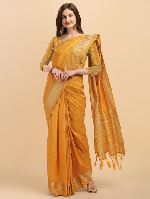 yellow art silk banarasi saree with blouse - 20129961 - Very Small Image - 1