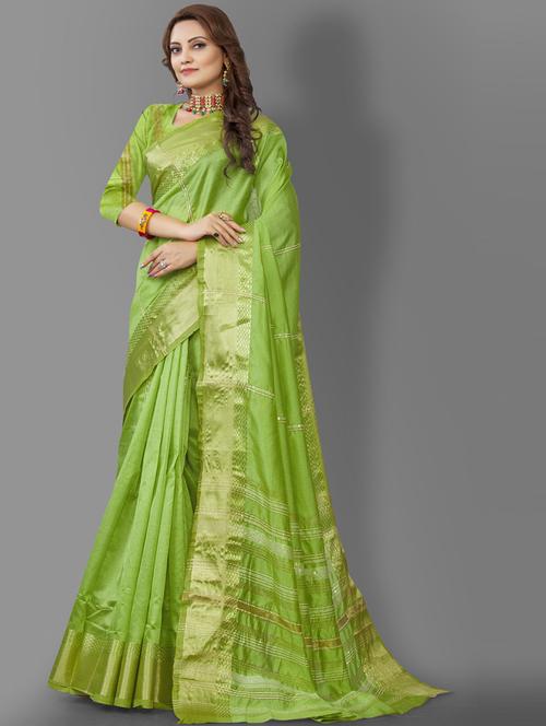 green art silk banarasi saree with blouse - 20129965 - Very Small Image - 1