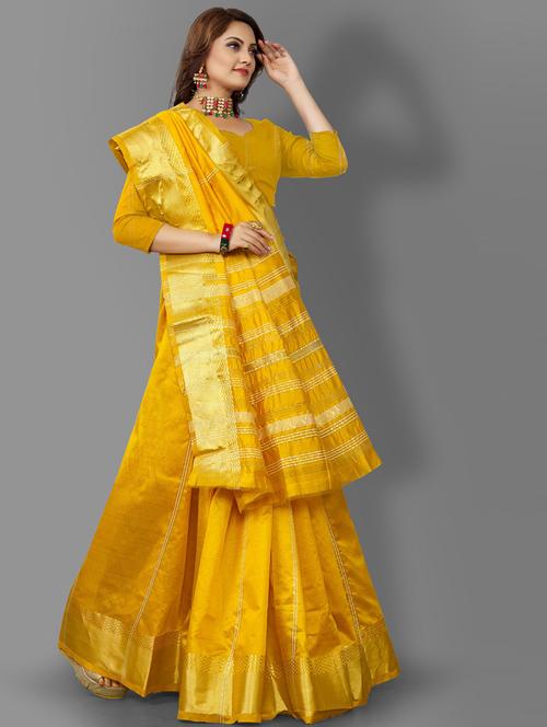 yellow art silk banarasi saree with blouse - 20129967 - Very Small Image - 1