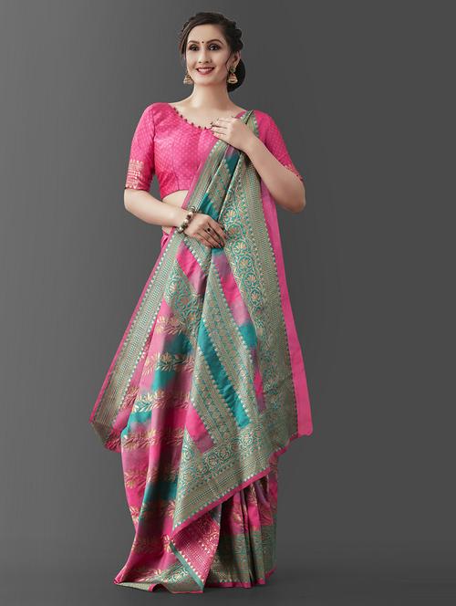 pink art silk banarasi saree with blouse - 20129969 - Very Small Image - 1