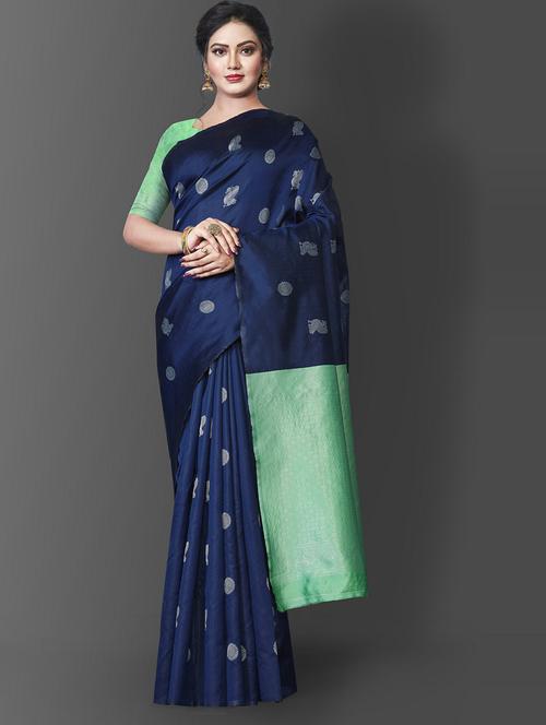 blue art silk banarasi saree with blouse - 20130013 - Very Small Image - 1