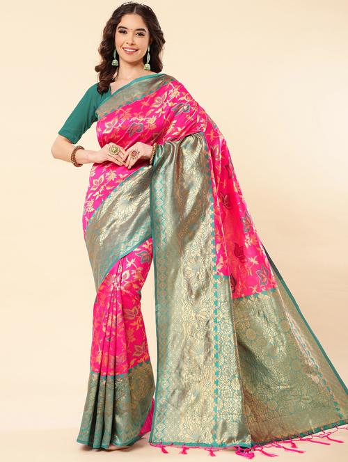 pink art silk banarasi saree with blouse - 20130021 - Very Small Image - 1