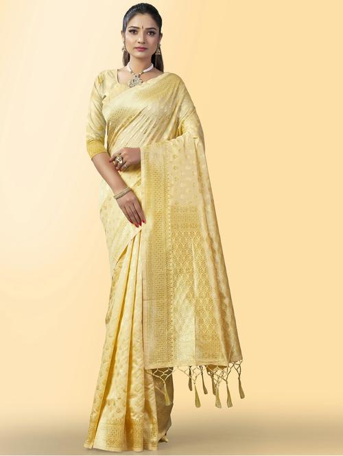cream art silk banarasi saree with blouse - 20130032 - Very Small Image - 1