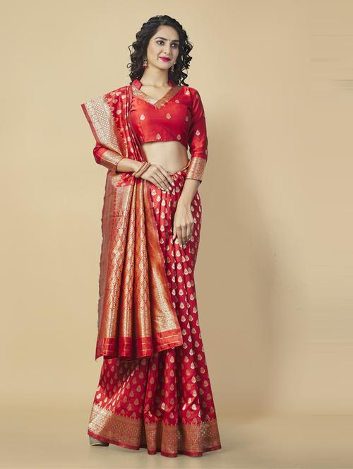 red art silk banarasi saree - 20130035 - Very Small Image - 1