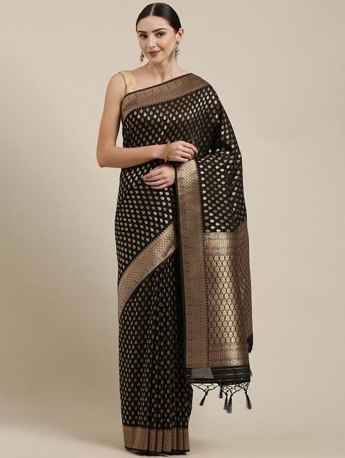black art silk banarasi saree with blouse - 20130036 - Very Small Image - 1
