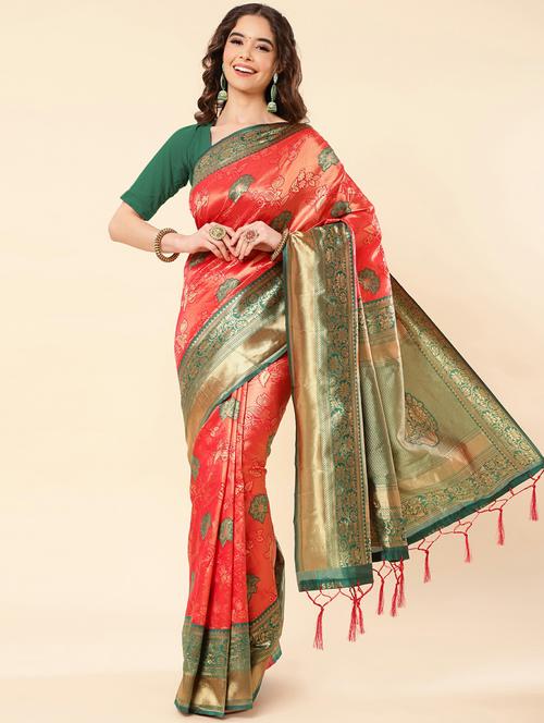 red art silk banarasi saree with blouse - 20130063 - Very Small Image - 1