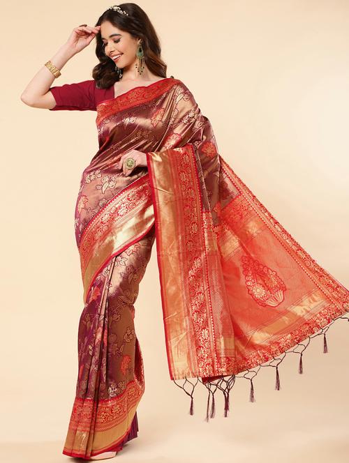 purple art silk banarasi saree - 20130064 - Very Small Image - 1