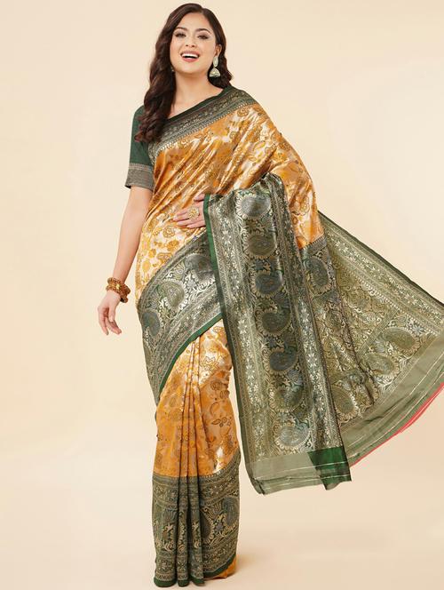 yellow banarasi saree with blouse - 20130067 - Very Small Image - 1
