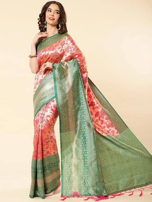 pink art silk banarasi saree with blouse - 20130082 - Very Small Image - 1