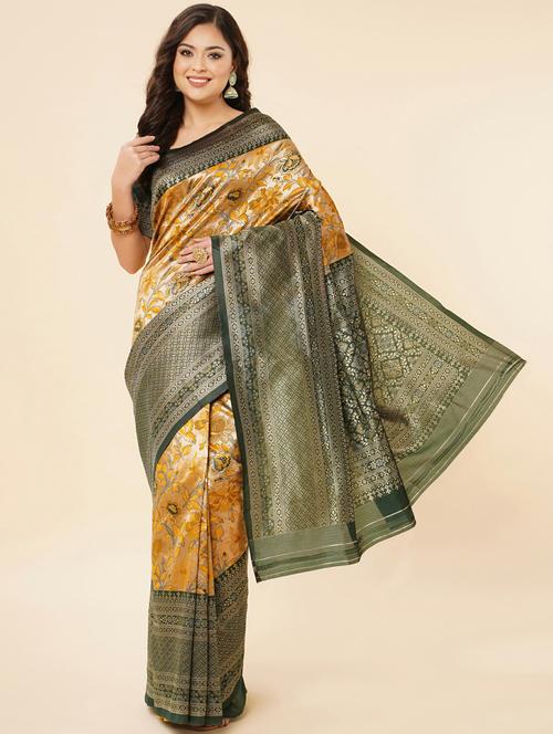 yellow banarasi saree with blouse - 20130085 - Very Small Image - 1