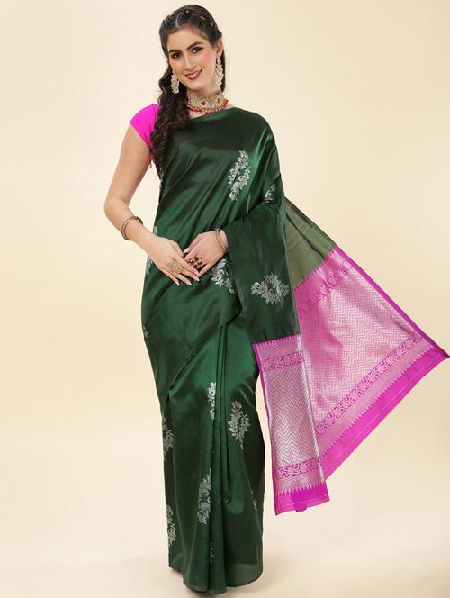 green art silk banarasi saree with blouse - 20130108 - Very Small Image - 1