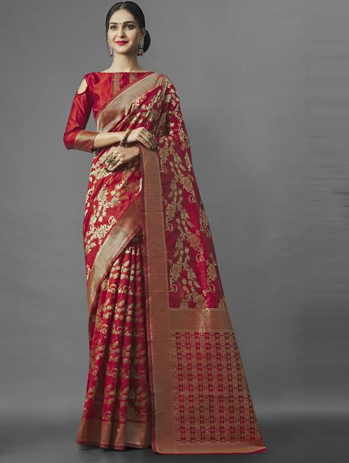 red art silk banarasi saree with blouse - 20130119 - Very Small Image - 1