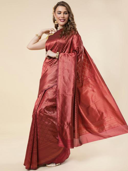 maroon art silk banarasi saree with blouse - 20130122 - Very Small Image - 1