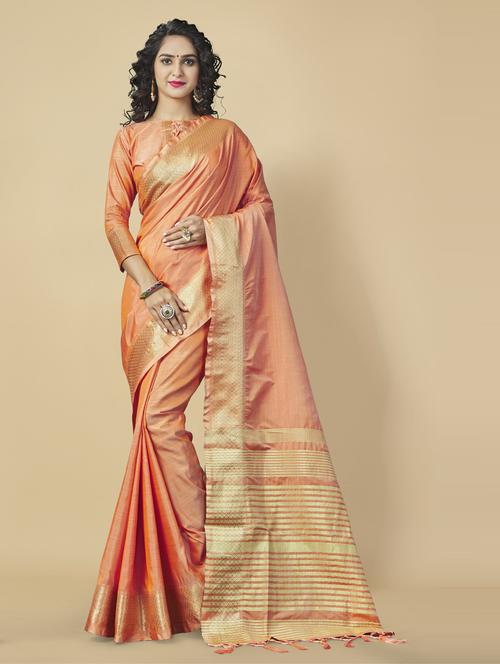 orange art silk banarasi saree - 20130138 - Very Small Image - 1