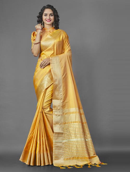 yellow art silk banarasi saree with blouse - 20130141 - Very Small Image - 1