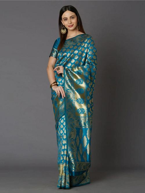 blue art silk kanjivaram saree with blouse - 20130167 - Very Small Image - 1