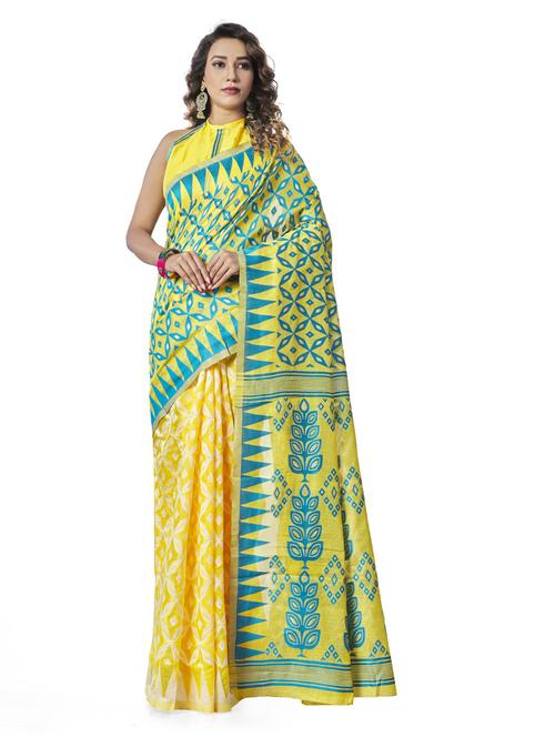 yellow art silk jamdani saree with blouse - 20130221 - Very Small Image - 1