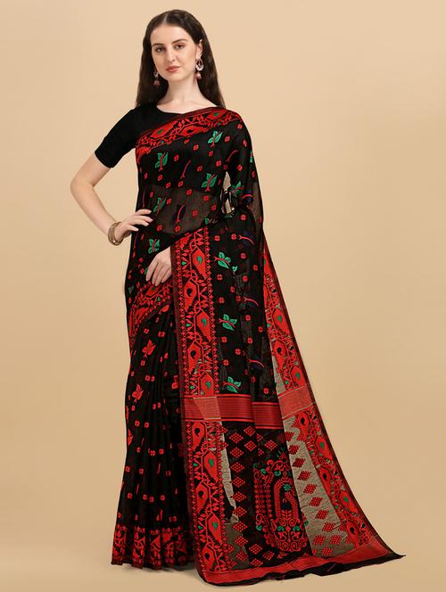 black art silk jamdani saree - 20130222 - Very Small Image - 1