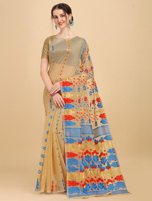 beige art silk jamdani saree - 20130240 - Very Small Image - 1