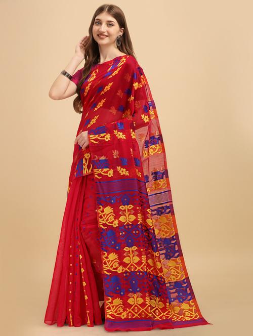 pink art silk jamdani saree with blouse - 20130251 - Very Small Image - 1