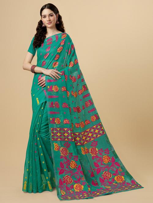 sea green jamdani saree with blouse - 20130282 - Very Small Image - 1