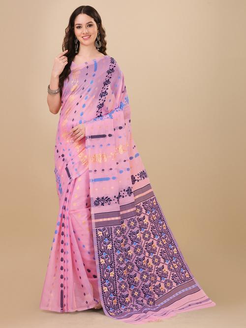 pink art silk jamdani saree - 20130289 - Very Small Image - 1