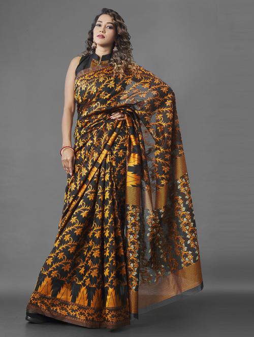 black art silk jamdani saree with blouse - 20130310 - Very Small Image - 1