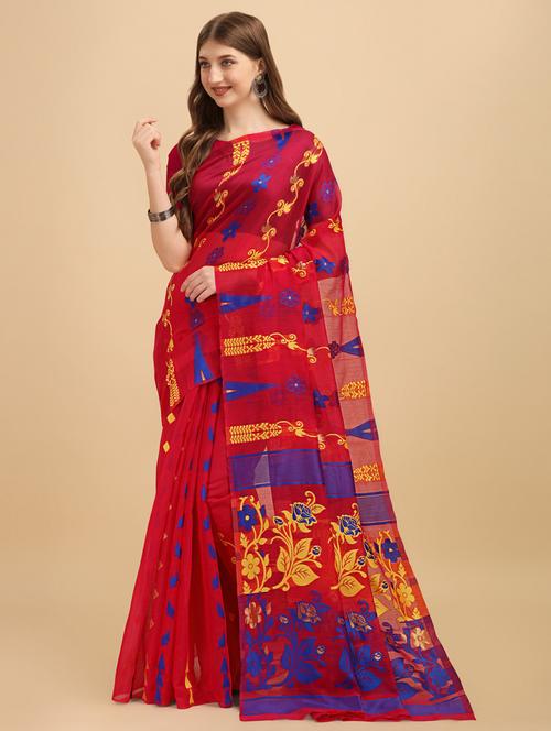 red jamdani saree - 20130324 - Very Small Image - 1