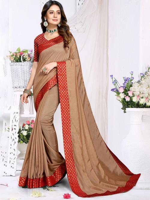 women's bordered beige colored saree - 20130440 - Very Small Image - 1