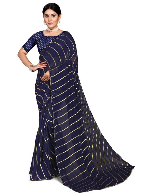 women's foil print dark blue colored saree - 20130564 - Very Small Image - 1