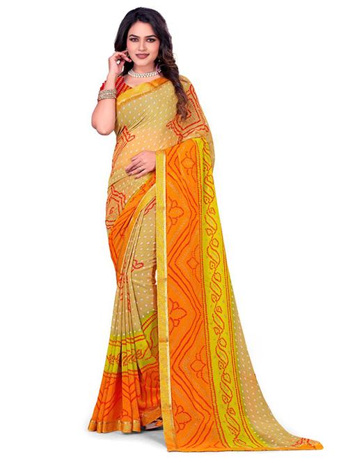 yellow bandhani saree with blouse - 20130667 - Very Small Image - 1