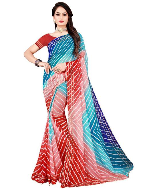 multi colored leheriya saree - 20130705 - Very Small Image - 1