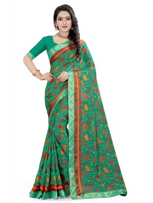 women's floral green colored saree with blouse - 20130712 - Very Small Image - 1